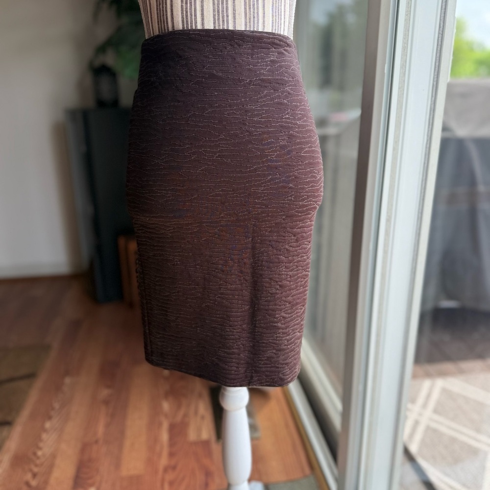 St. John Brown Ribbed Pencil Skirt Knee-Length
